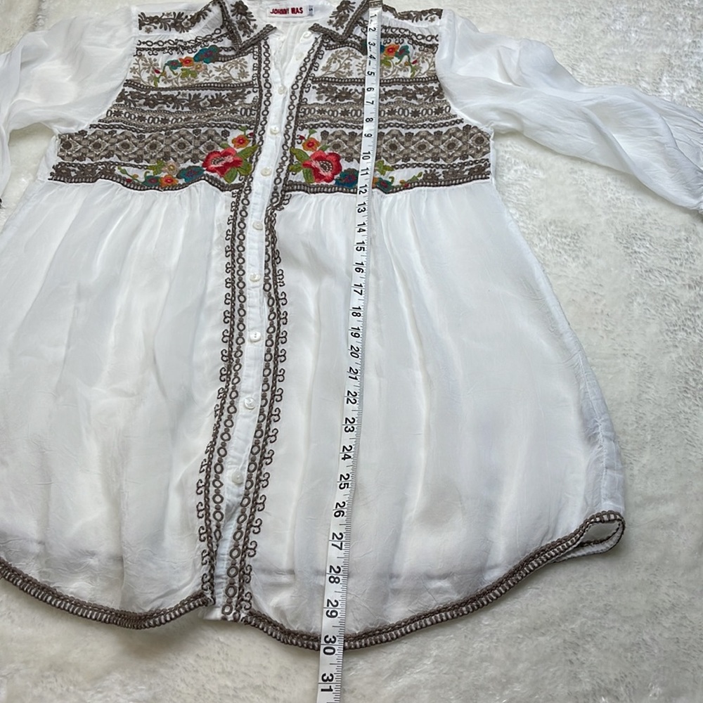 Johnny Was Sheer White Embroidered Button Front Tunic Size Small - Picture 7 of 9
